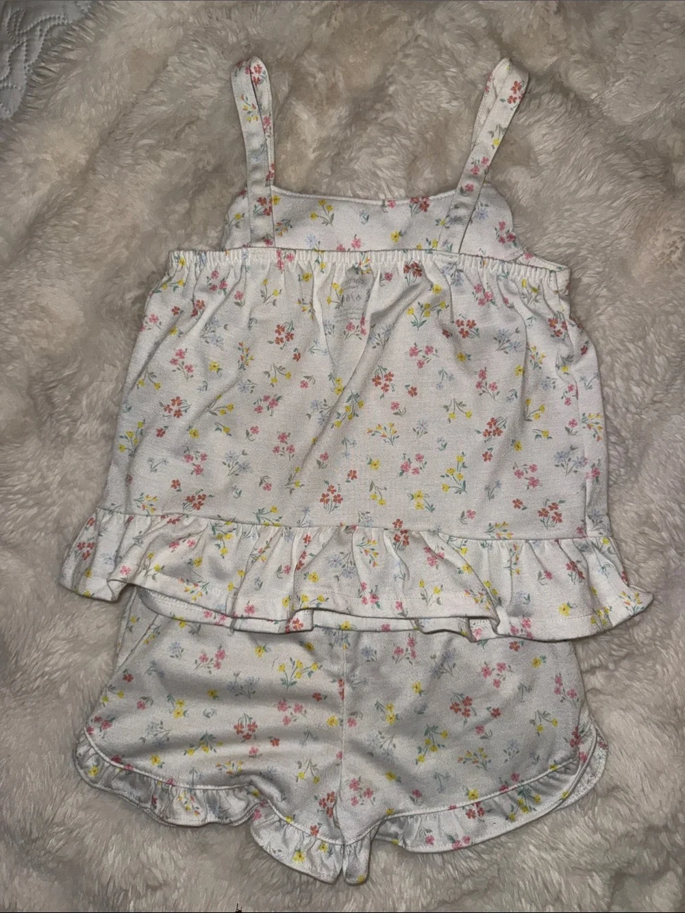 Carter's White Floral Ruffle Romper Set with Pink & Yellow Flowers